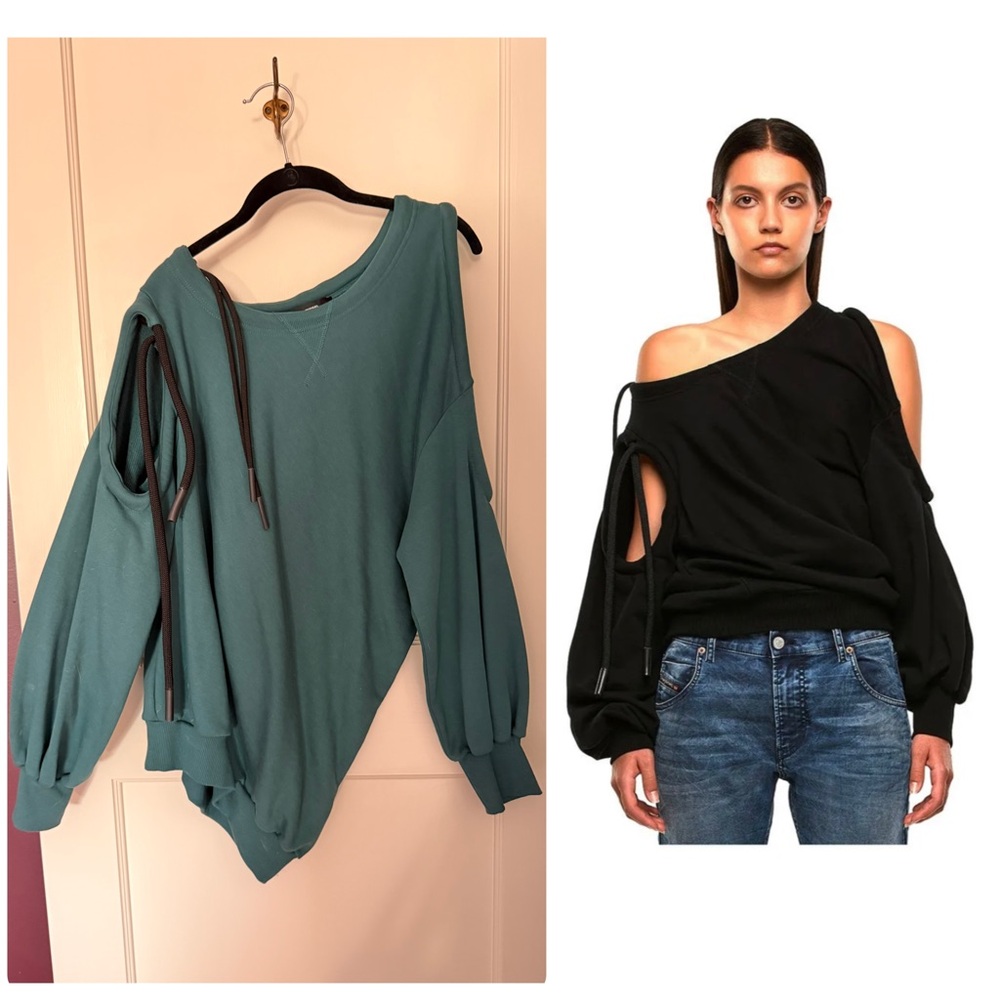 RARE nwot Diesel Teal Asymmetric Cold-Shoulder Sweatshirt size M